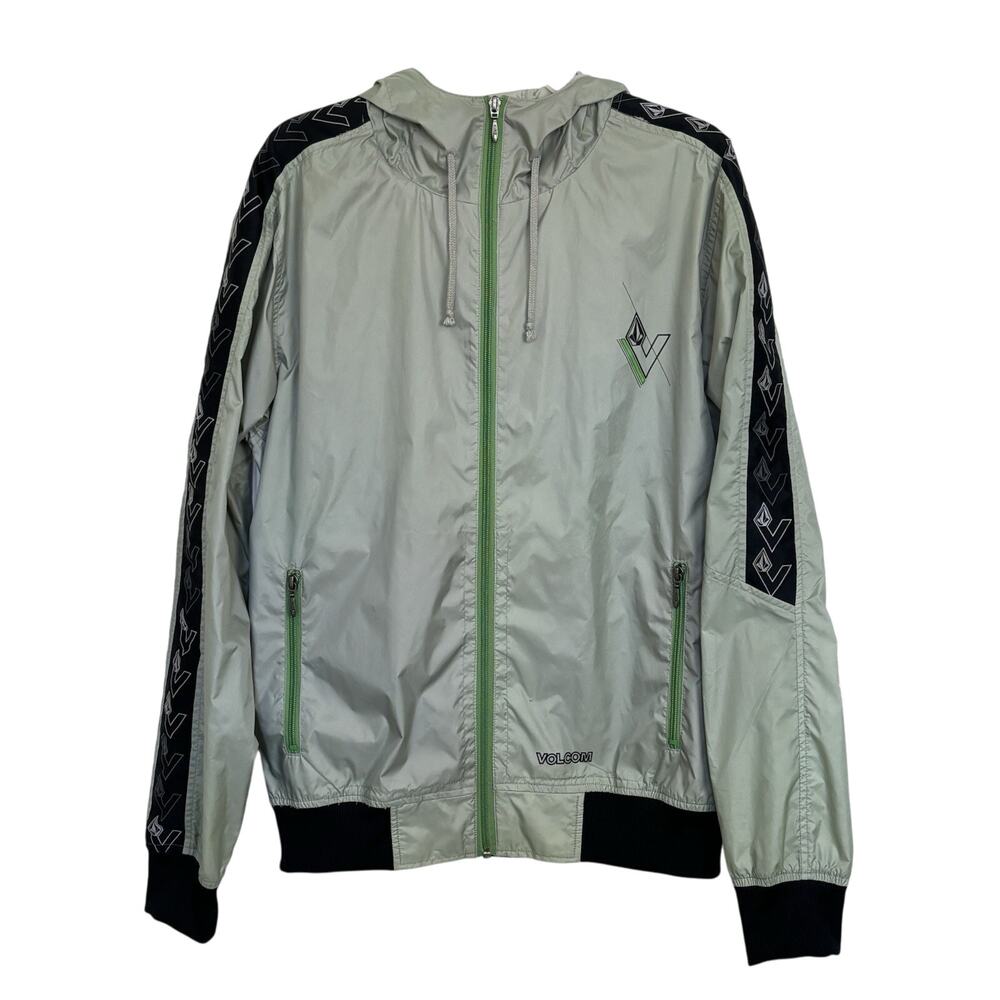 Volcom Green Black Windbreaker Full Zip Jacket Large Raincoat Outdoors Gorpcore